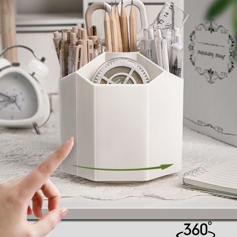 Вращающийся на 360 градусов держатель для ручек, настольный ящик для хранения, офисный многофункциональный креативный большой вместительный милый сердечко для девочек белый