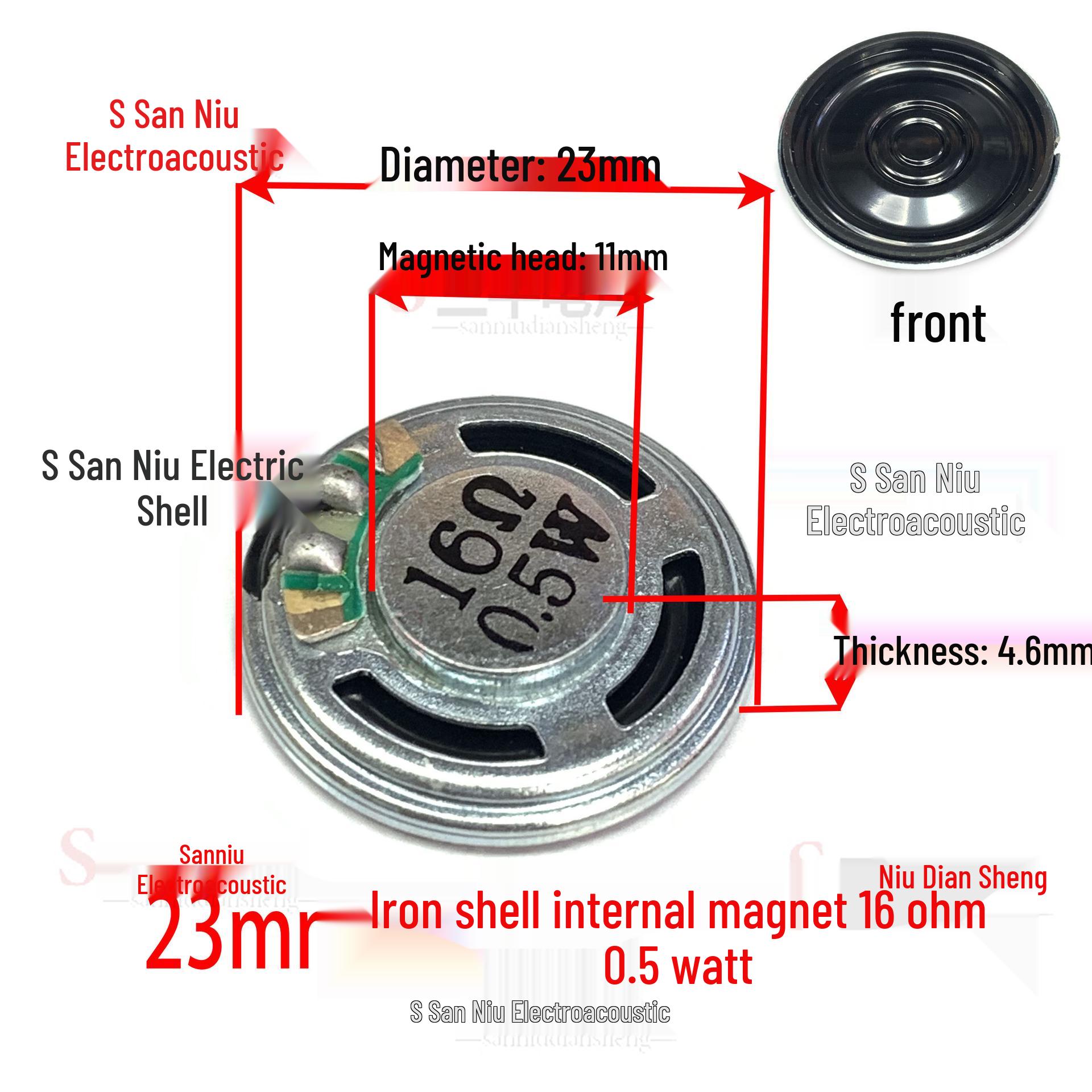 23mm Ultra-thin Iron Shell Speaker, 2.3cm Internal Magnet, 16 Ohm, 0.5W for Toy Walkie-talkie/Doorbell Earpiece
23mm Ultra-thin Iron Shell Speaker, 2.3cm Internal Magnet, 16 Ohm, 0.5W for Toy Walkie-talkie/Doorbell Earpiece
