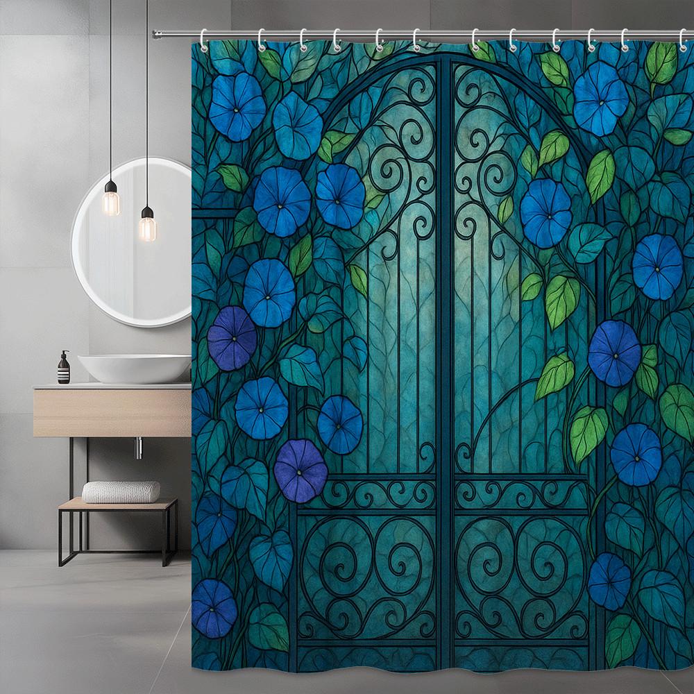 Stained Glass Garden Gate Shower Curtain Blue Morning Glory Flowers On Iron Arch Design Artistic Bathroom Decor Waterproof W60H190(CM)-1 Pcs
Stained Glass Garden Gate Shower Curtain Blue Morning Glory Flowers On Iron Arch Design Artistic Bathroom Decor Waterproof W60H190(CM)-1 Pcs