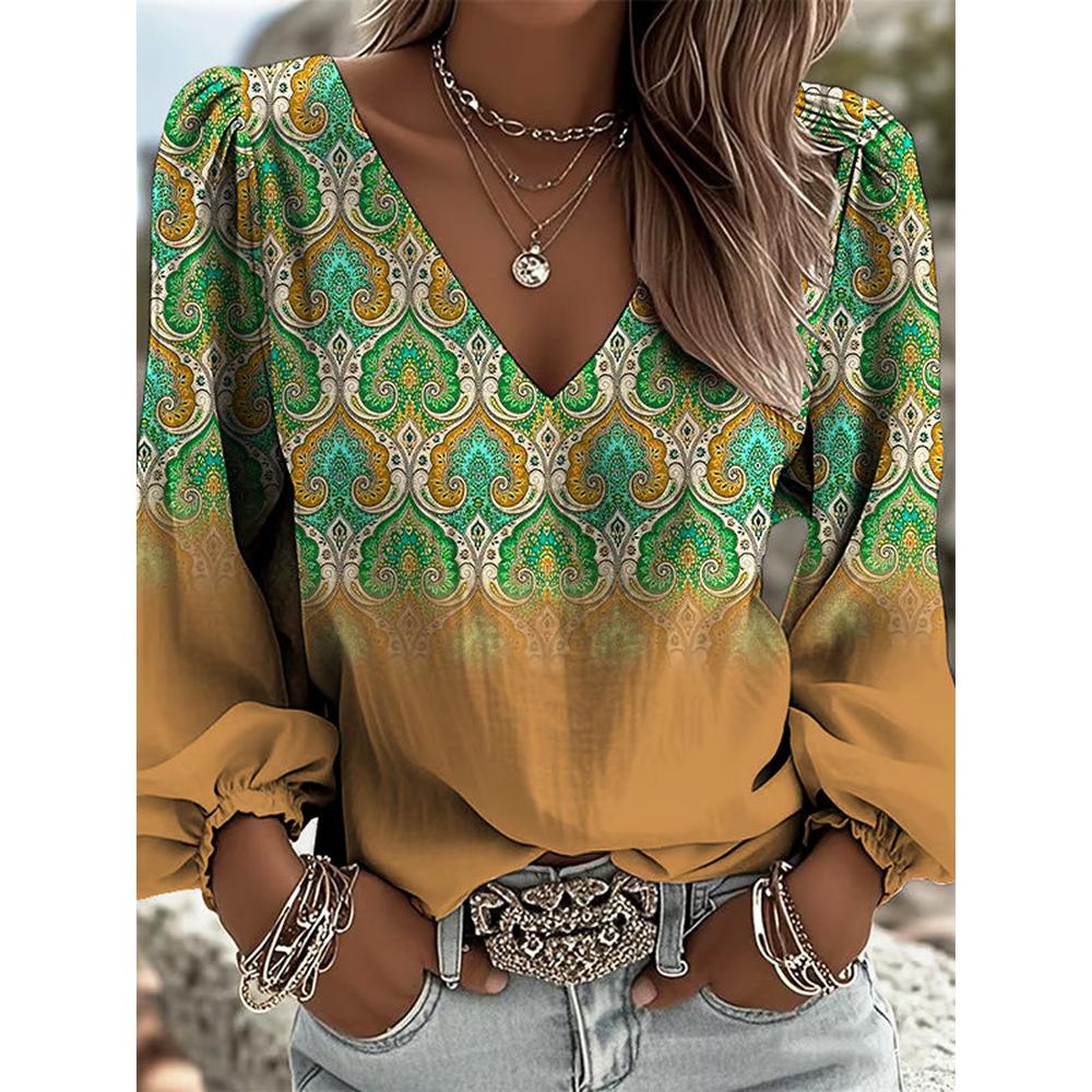 Lady Retro Western Petunia Patterned Printed Shirt | V-neck Long-Sleeved Shirt, suitable for casual outings, tribal pattern, weekend casual style S
Lady Retro Western Petunia Patterned Printed Shirt | V-neck Long-Sleeved Shirt, suitable for casual outings, tribal pattern, weekend casual style S