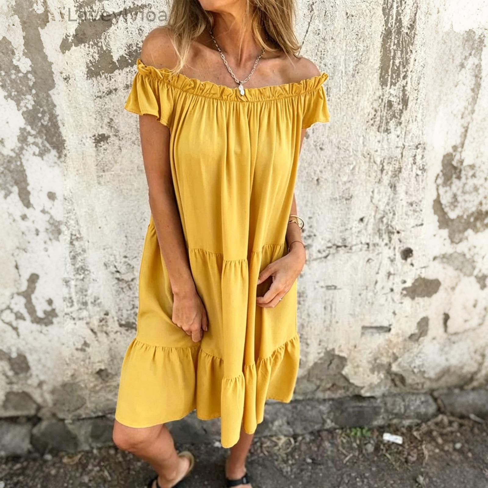 Women Bohemian Patchwork Off Shoulder Ruffle Short Sleeve Dress Casual Loose Fit Summer Beachwear XXXL жёлтый
Women Bohemian Patchwork Off Shoulder Ruffle Short Sleeve Dress Casual Loose Fit Summer Beachwear XXXL жёлтый