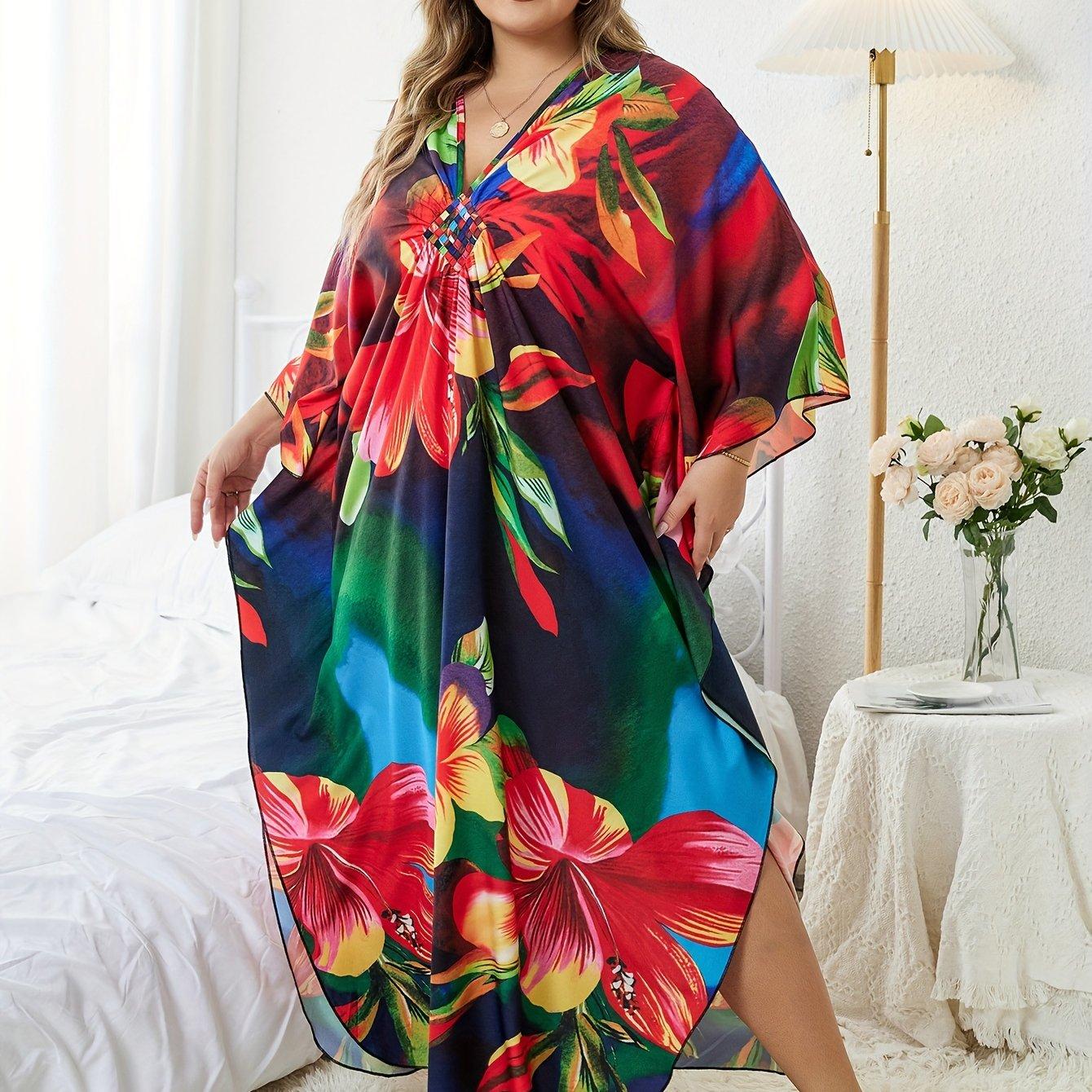 Плюс размер накидка в стиле бохо, женское платье плюс с цветочным принтом и рукавами «летучая мышь» и V-образным вырезом, кафтан, пляжное платье-накидка One-size разноцветный
Плюс размер накидка в стиле бохо, женское платье плюс с цветочным принтом и рукавами «летучая мышь» и V-образным вырезом, кафтан, пляжное платье-накидка One-size разноцветный