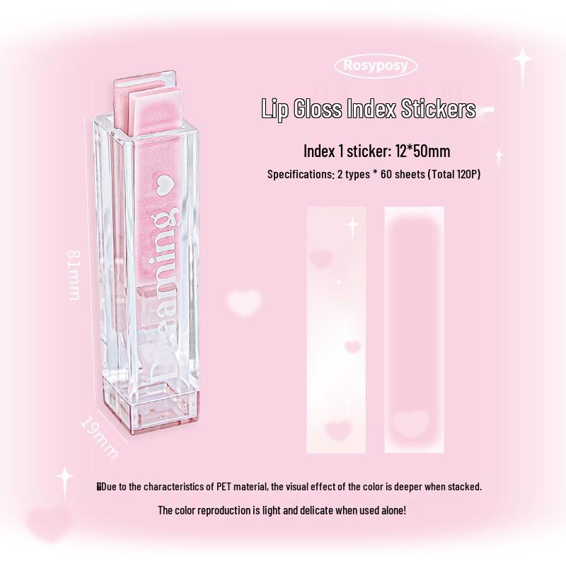 RosyPosy Lip Glaze PET Sticky Notes: Soft Setting, Creative Index Stickers, Gradient Blush, N Times Labeling
RosyPosy Lip Glaze PET Sticky Notes: Soft Setting, Creative Index Stickers, Gradient Blush, N Times Labeling