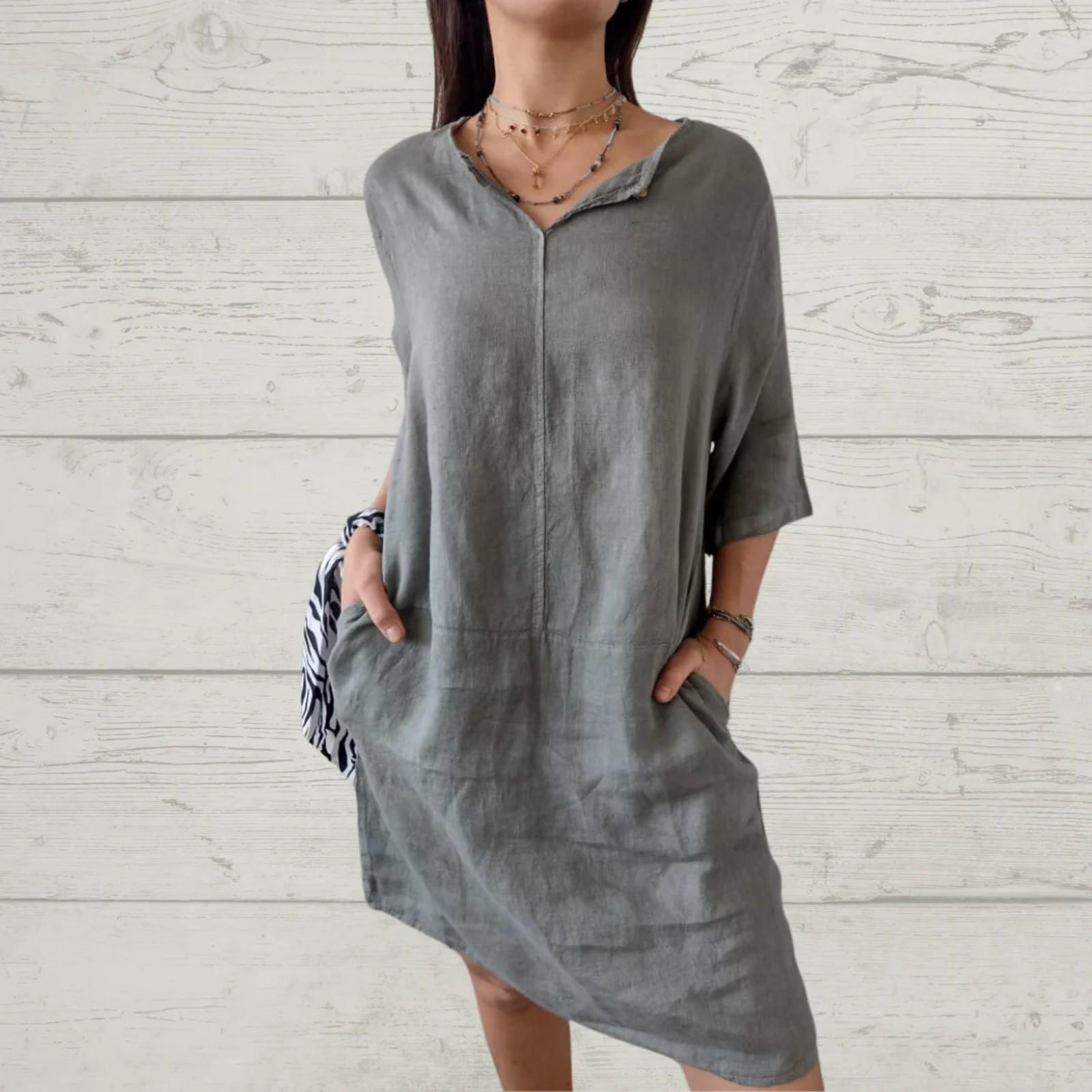 Женское свободное повседневное платье из хлопка и льна с V-образным вырезом и короткими рукавами M светло-серый
Женское свободное повседневное платье из хлопка и льна с V-образным вырезом и короткими рукавами M светло-серый