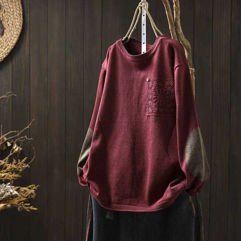 Johnature Niche кружевные нашивки O-образный вырез свободный повседневный свитер женский зимний модный китайский стиль длинный рукав свитер One Size бордовый
Johnature Niche кружевные нашивки O-образный вырез свободный повседневный свитер женский зимний модный китайский стиль длинный рукав свитер One Size бордовый