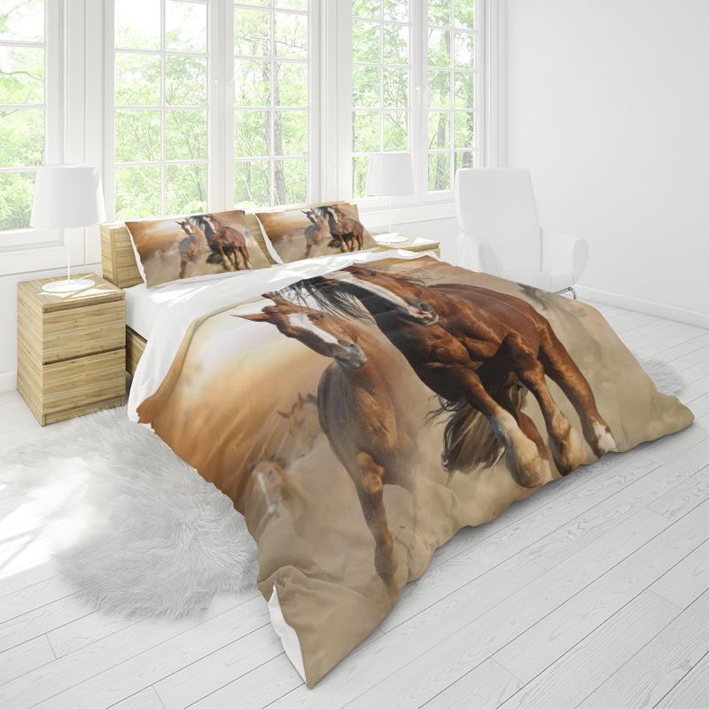 Комплект домашнего постельного белья с 3D узором лошади Queen King, полноразмерная двуспальная кровать с животным принтом, пододеяльник и наволочка, постельное белье, удобный пододеяльник EU Single 135x200cm