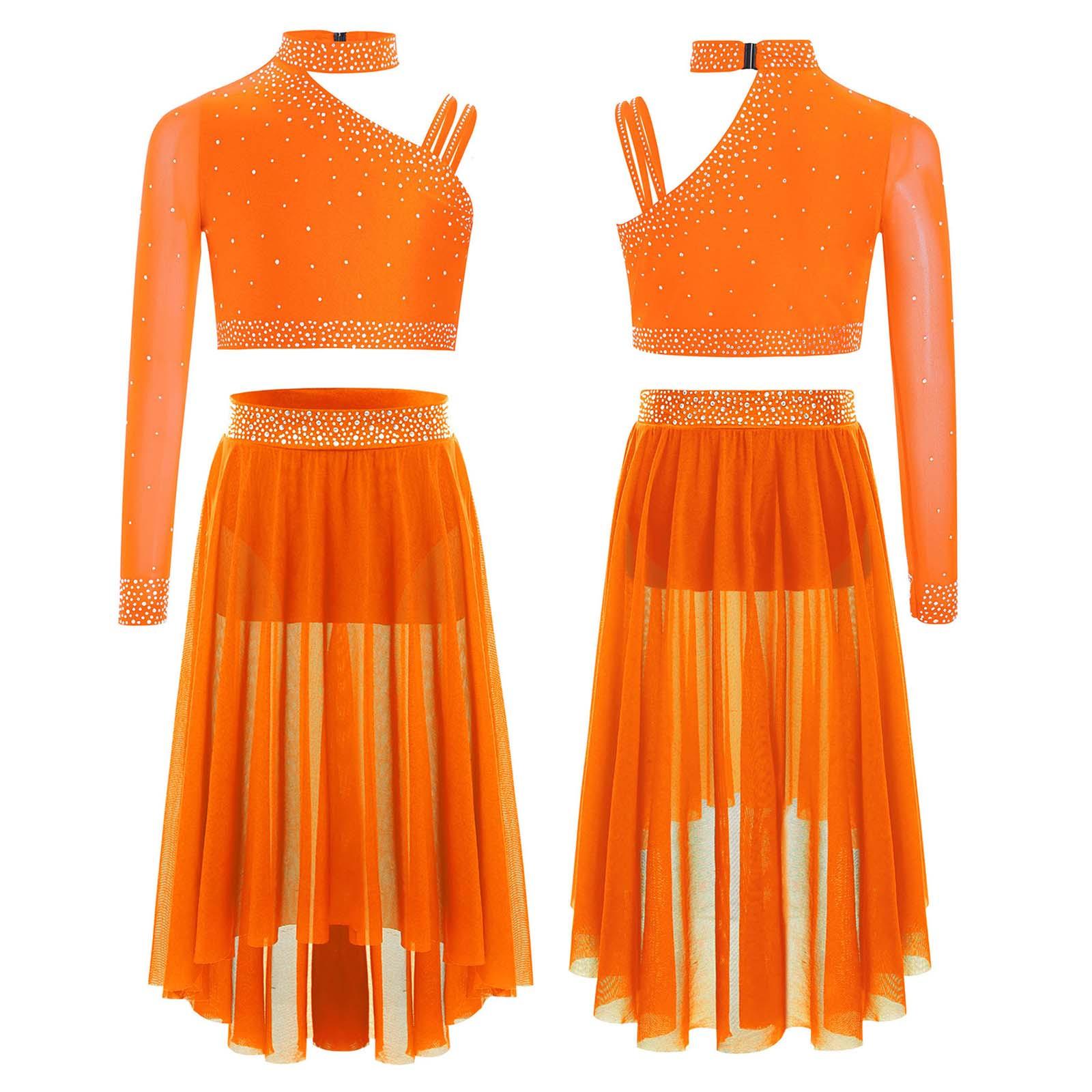 Girls Competition Dance Set Eye-Catching Irregular Shoulder Top with Rhinestones & Slit Mesh Skirt for Stage 15-16 Years помаранчевий
Girls Competition Dance Set Eye-Catching Irregular Shoulder Top with Rhinestones & Slit Mesh Skirt for Stage 15-16 Years помаранчевий