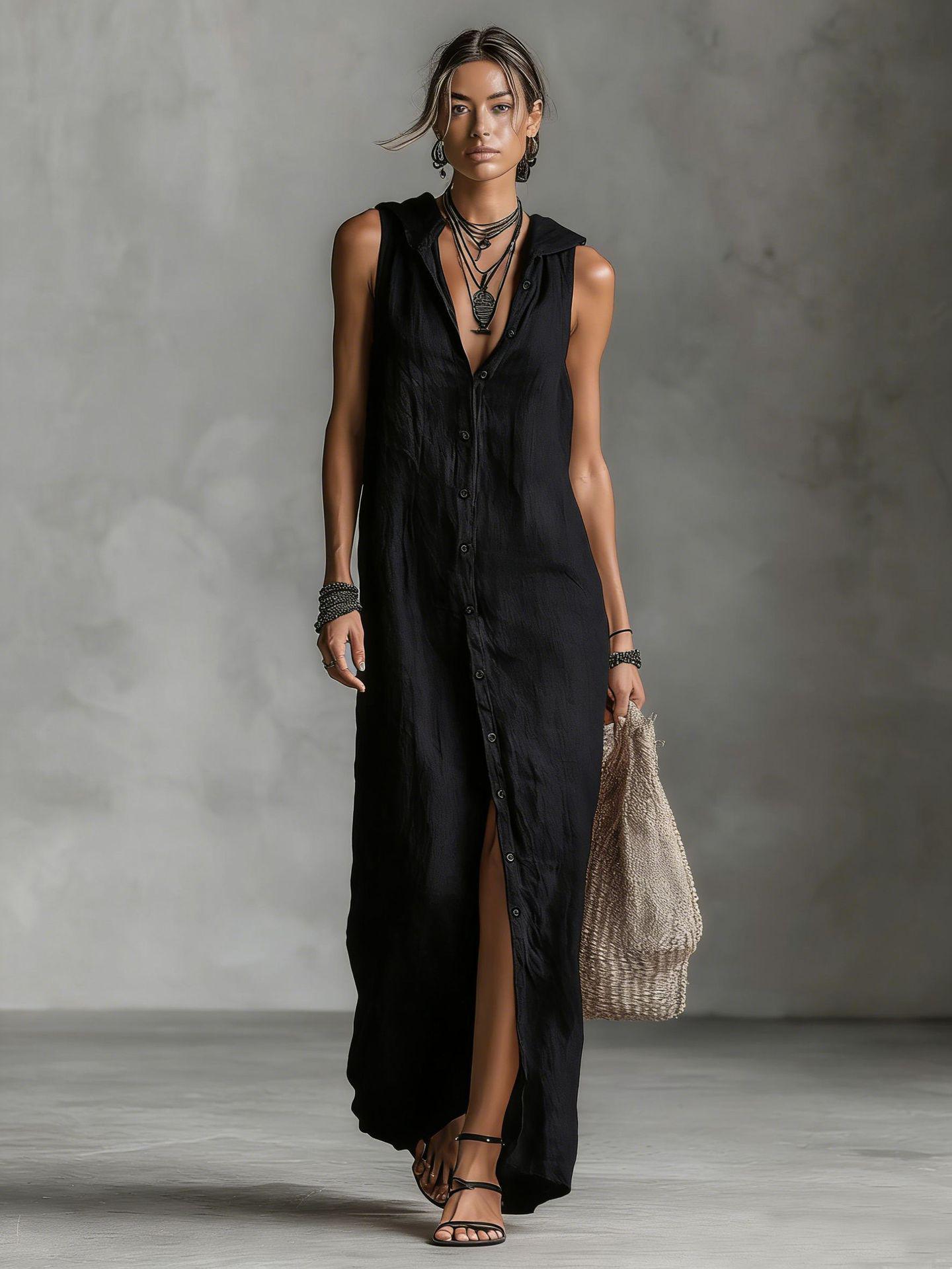 2026 Summer European & American Buckle-Up Sleeveless Hooded Long Dress for Women Large
2026 Summer European & American Buckle-Up Sleeveless Hooded Long Dress for Women Large
