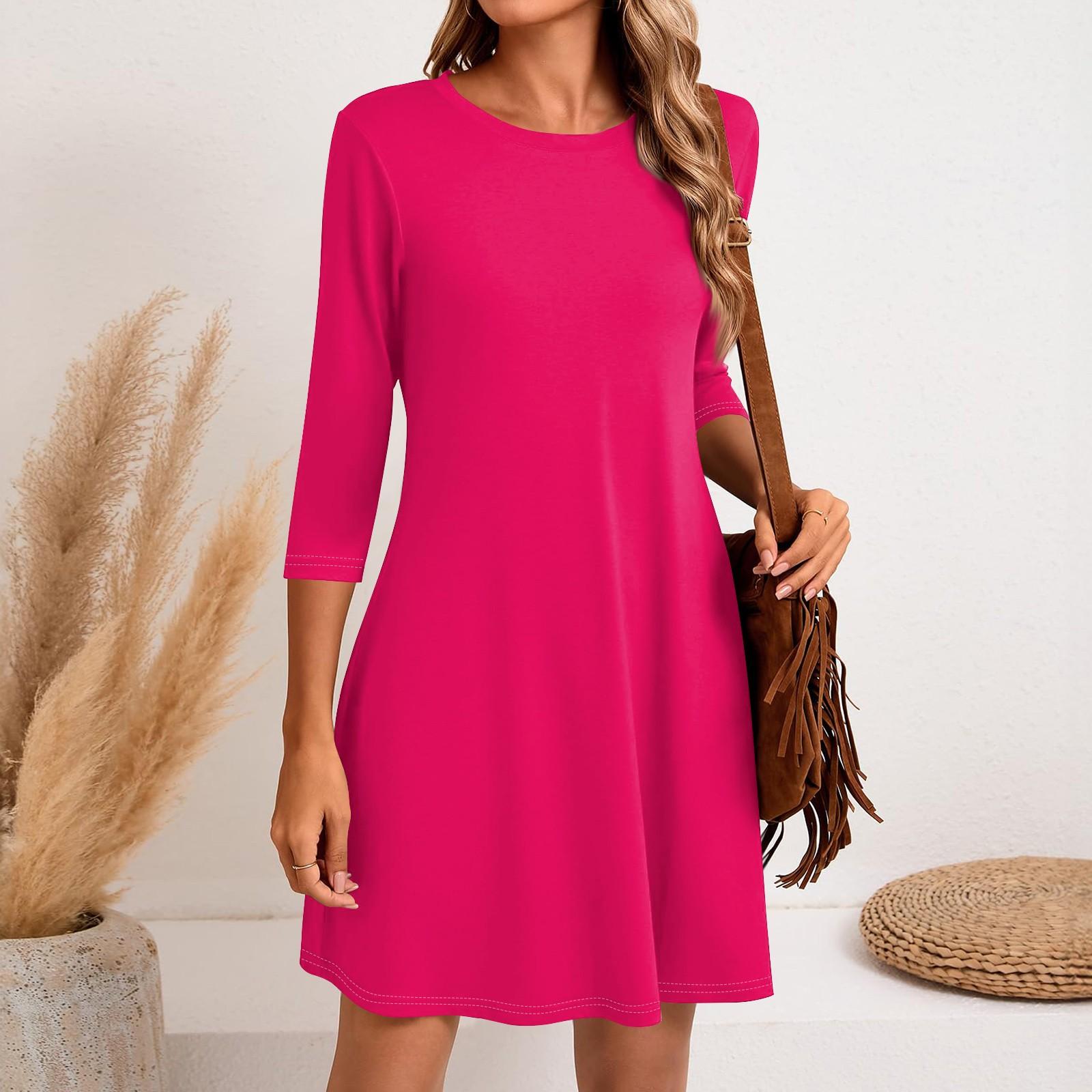 Женское модное повседневное однотонное короткое платье с круглым вырезом и рукавом три четверти S горячий розовый
Женское модное повседневное однотонное короткое платье с круглым вырезом и рукавом три четверти S горячий розовый