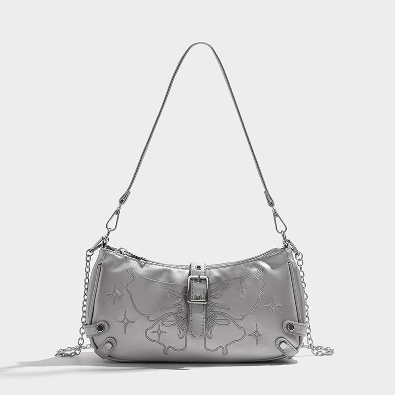 Расширенная подмышечная сумка Новые сумки через плечо Маленькая квадратная сумка Женская молния Серебряный бант Вышитые модные тенденции досуга Ручные сумки