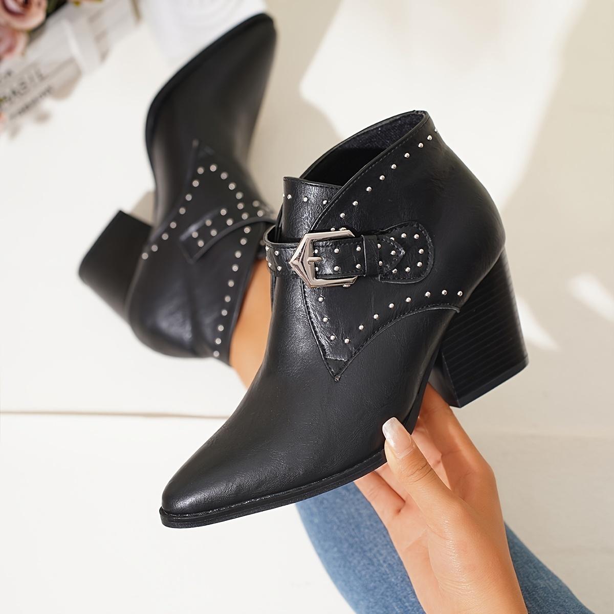 Women s Solid Color Stylish Boots, Rivets Metallic Buckle Pull On Chunky Heel Boots, Point Toe Motorcycle Chelsea Boots Size 44
Women s Solid Color Stylish Boots, Rivets Metallic Buckle Pull On Chunky Heel Boots, Point Toe Motorcycle Chelsea Boots Size 44