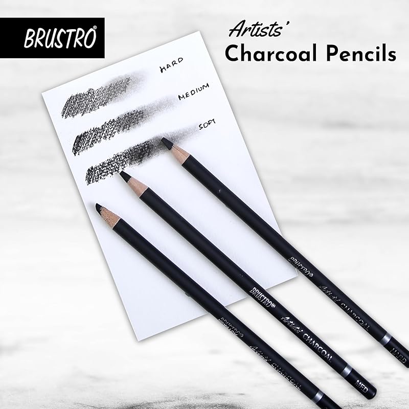 BRUSTRO Artists Charcoal Pencil - Set of 4 (3 Black Shade - Soft, Medium, Hard and 1 White - Medium) | Ideal for Drawing 1 count (Pack of 4) чёрный
BRUSTRO Artists Charcoal Pencil - Set of 4 (3 Black Shade - Soft, Medium, Hard and 1 White - Medium) | Ideal for Drawing 1 count (Pack of 4) чёрный