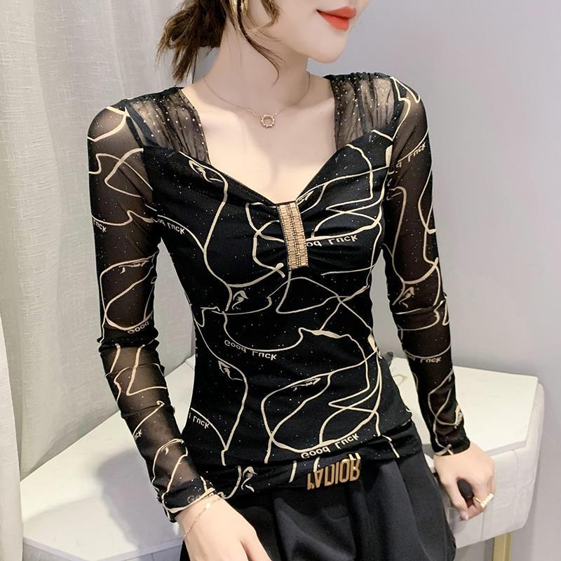 Весна 2022 Футболка женская с длинным рукавом, сетка в клетку, V-образный вырез, стразы M
Весна 2022 Футболка женская с длинным рукавом, сетка в клетку, V-образный вырез, стразы M