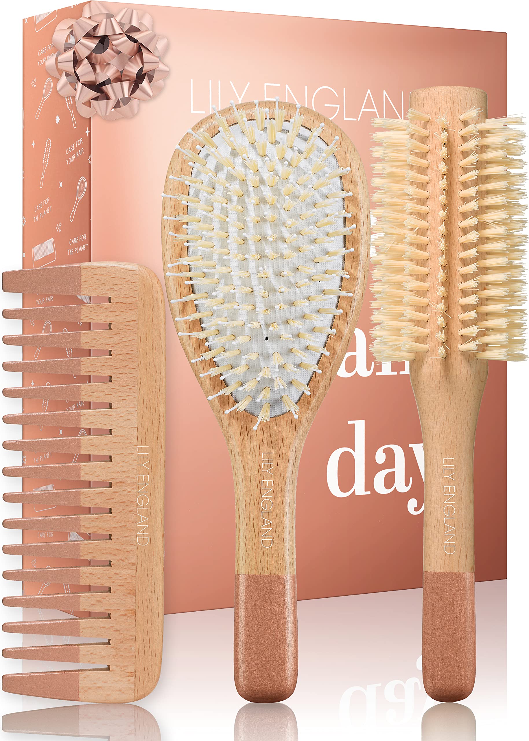 Lily England Wooden Hairbrush Set - Paddle Brush, Round Brush & Comb, Soft Bristles, Women s Hairbrush (Rose Gold)
Lily England Wooden Hairbrush Set - Paddle Brush, Round Brush & Comb, Soft Bristles, Women s Hairbrush (Rose Gold)