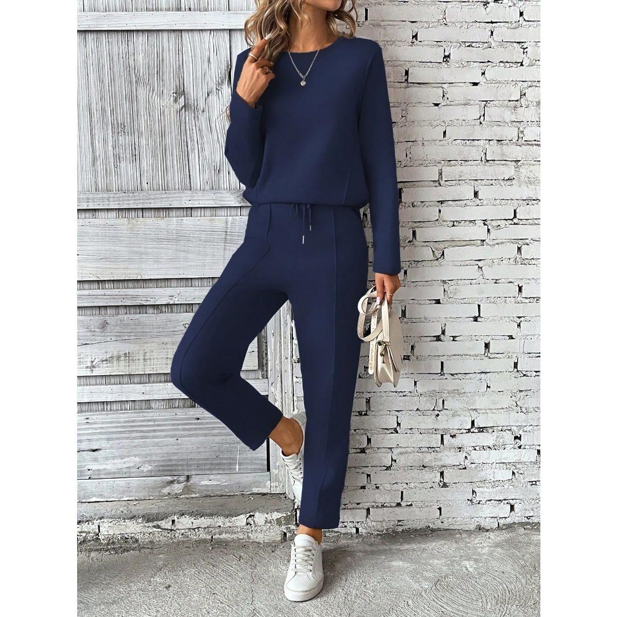 Жіночий повсякденний модний однотонний спортивний костюм на шнурку - З довгим рукавом, круглим вирізом, поліестер, для весняно-осіннього носіння, повсякденний одяг|Круглий виріз XL темно-синього кольору
Жіночий повсякденний модний однотонний спортивний костюм на шнурку - З довгим рукавом, круглим вирізом, поліестер, для весняно-осіннього носіння, повсякденний одяг|Круглий виріз XL темно-синього кольору