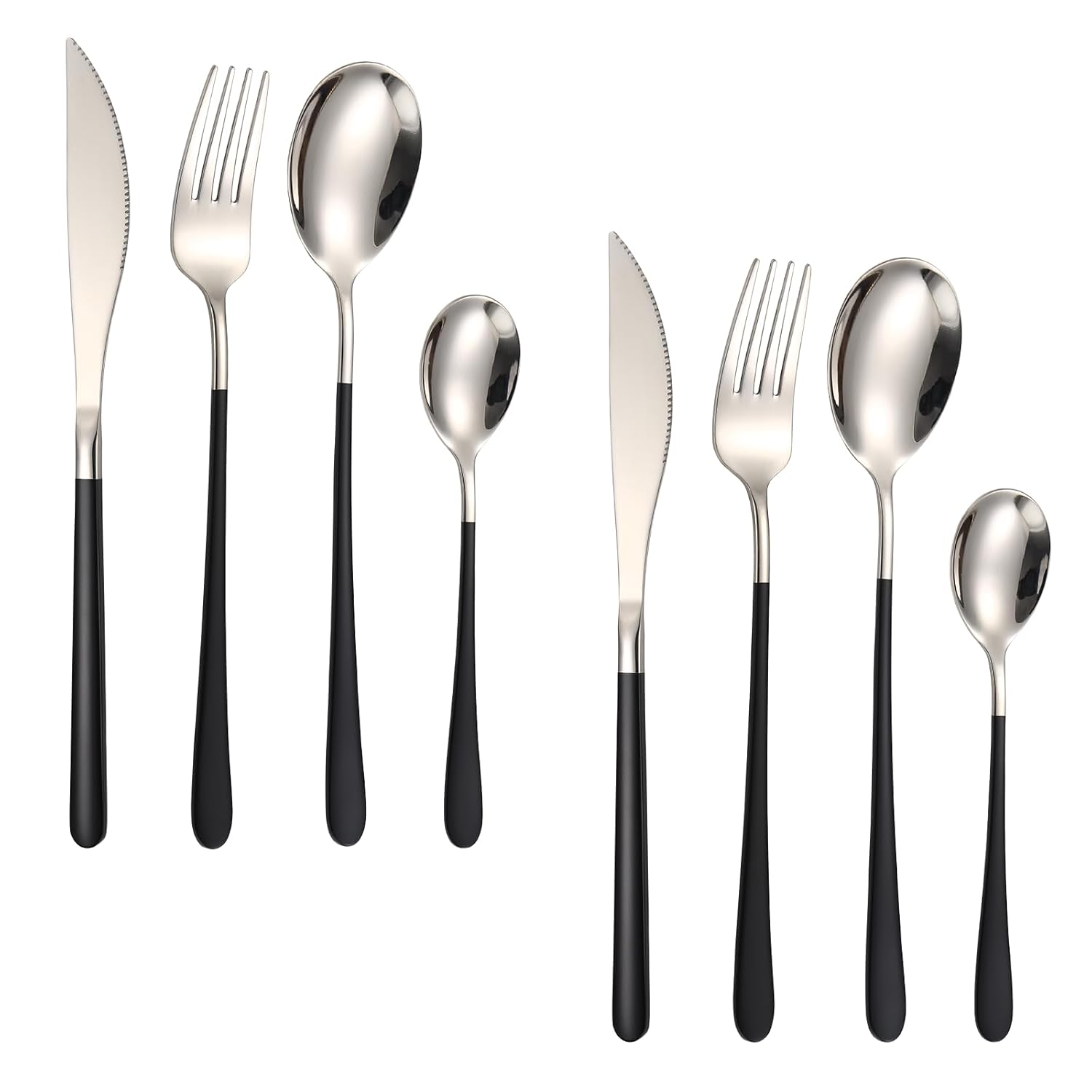 Cutlery Set Knife Fork Spoon 8 Pieces 2 People 18-8 Stainless Steel Seamless Integrated Long Handle Everyday Use (Silver/Black)
Cutlery Set Knife Fork Spoon 8 Pieces 2 People 18-8 Stainless Steel Seamless Integrated Long Handle Everyday Use (Silver/Black)