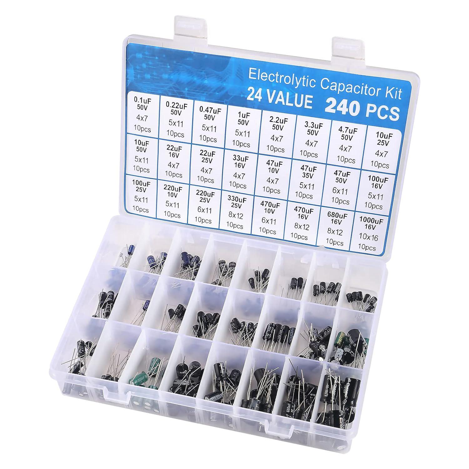 240pcs Aluminum Electrolytic Capacitor Electrolytic Capacitors Kit 24Value Range 0.1uF-1000uF Capacitors Assortment Kit 240pcs
240pcs Aluminum Electrolytic Capacitor Electrolytic Capacitors Kit 24Value Range 0.1uF-1000uF Capacitors Assortment Kit 240pcs