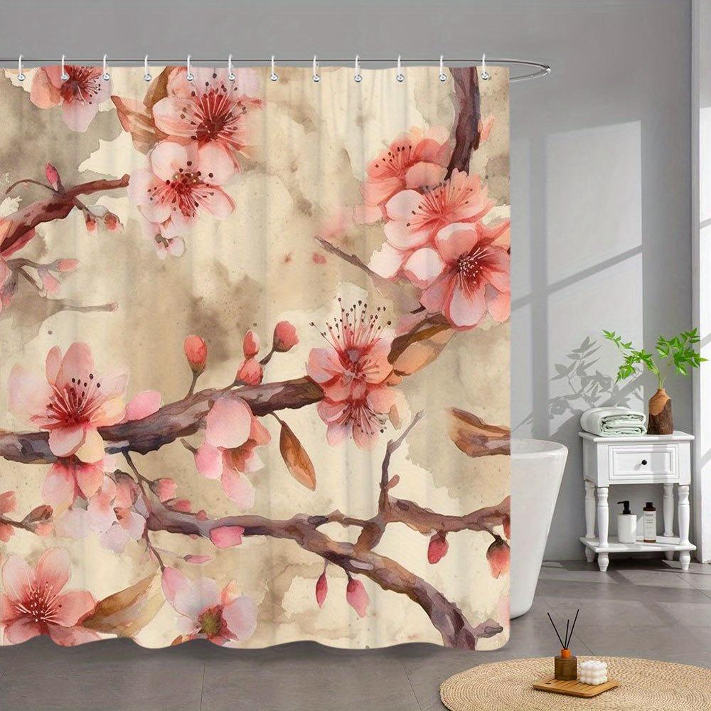 1Pc Cherry Blossom Branch Shower Curtain - Delicate Watercolor Art With Pink Flowers & Dark Brown Twigs On Muted Beige, Romantic W60H190(CM)-1 Pcs
1Pc Cherry Blossom Branch Shower Curtain - Delicate Watercolor Art With Pink Flowers & Dark Brown Twigs On Muted Beige, Romantic W60H190(CM)-1 Pcs