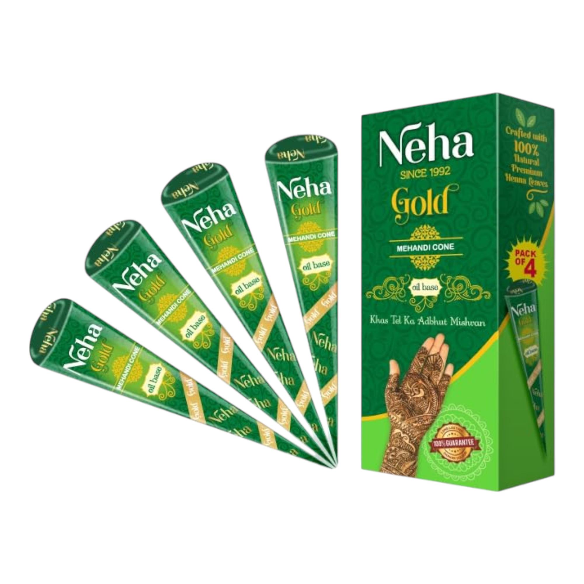 Neha Gold Mehandi Cone Pure Henna Paste For Temporary Tattoo Body Art Hands Feet Design ( 25g X 4 Cone) Pack Of 1
Neha Gold Mehandi Cone Pure Henna Paste For Temporary Tattoo Body Art Hands Feet Design ( 25g X 4 Cone) Pack Of 1