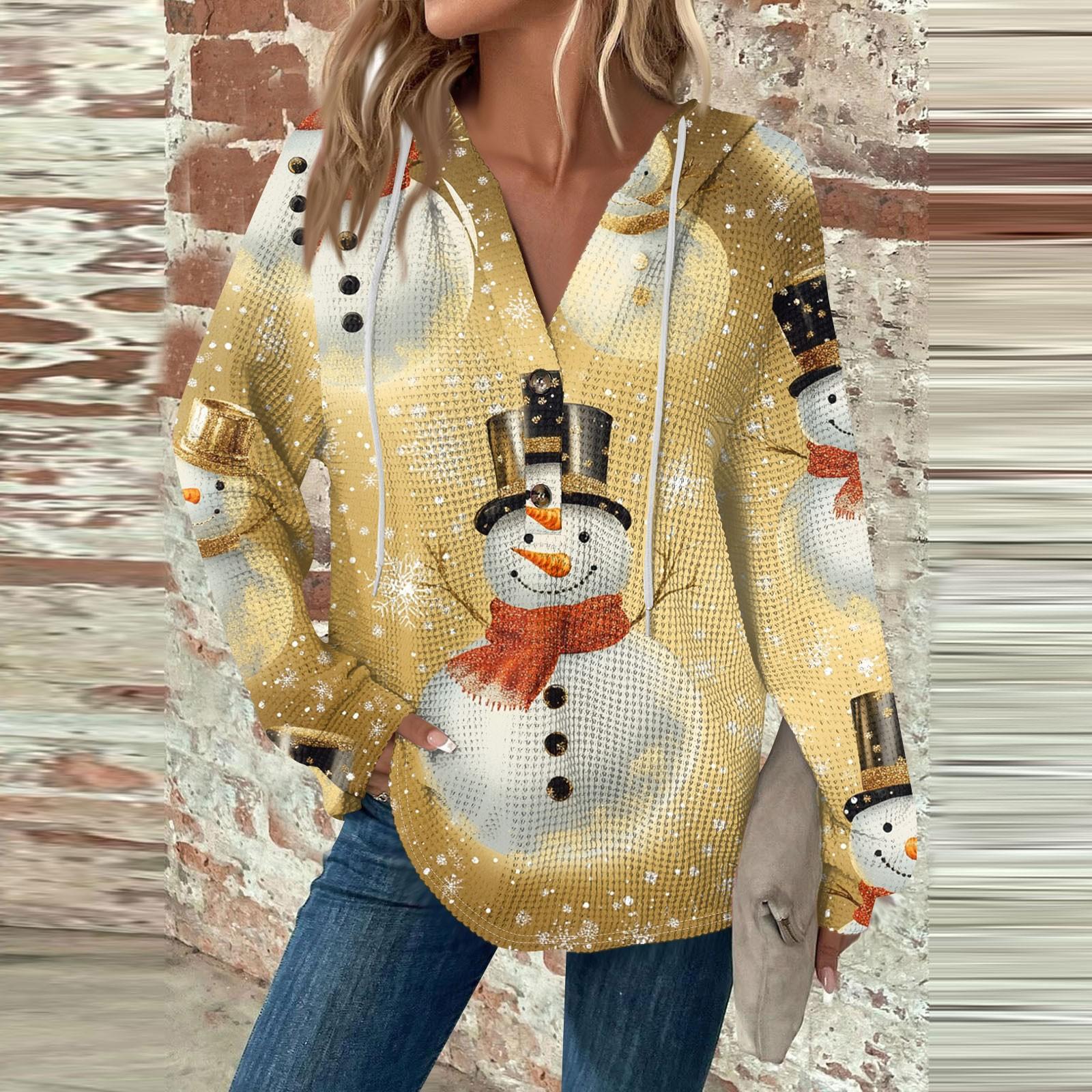 Женская модная повседневная толстовка с длинным рукавом, завязками на пуговицы, V-образным вырезом, капюшоном и рождественским принтом XL жёлтый
Женская модная повседневная толстовка с длинным рукавом, завязками на пуговицы, V-образным вырезом, капюшоном и рождественским принтом XL жёлтый