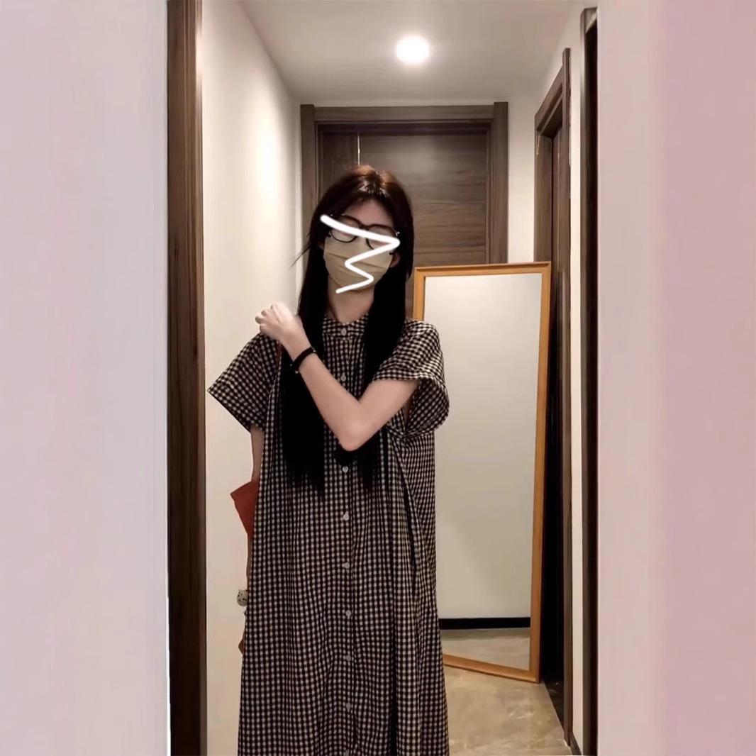 Black & White Plaid Short-Sleeve Women s Retro Summer Loose Casual Slimming Long Shirt Dress S
Black & White Plaid Short-Sleeve Women s Retro Summer Loose Casual Slimming Long Shirt Dress S