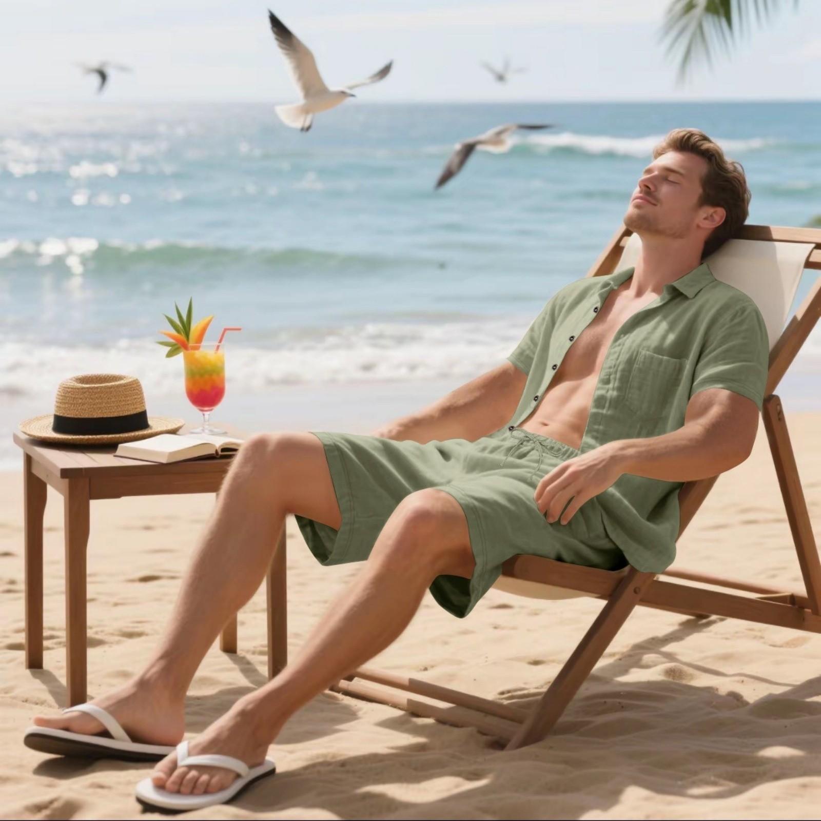 Men s Linen Set, Color Lightweight Button Down Shirt With Pocket And Elastic Waist Breathable Shorts Two-piece Set, Men s Vacation Beach Set XXL
Men s Linen Set, Color Lightweight Button Down Shirt With Pocket And Elastic Waist Breathable Shorts Two-piece Set, Men s Vacation Beach Set XXL