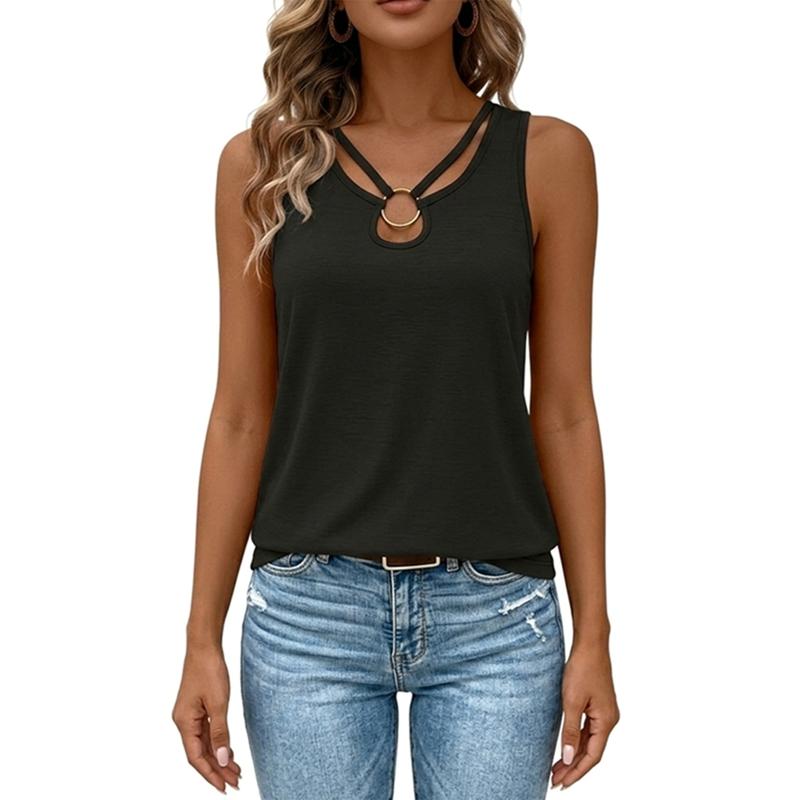 Women Summer Tank Tops Sleeveless Crew Neck Vest with Metal Ring Detail at Neckline 4XL
Women Summer Tank Tops Sleeveless Crew Neck Vest with Metal Ring Detail at Neckline 4XL