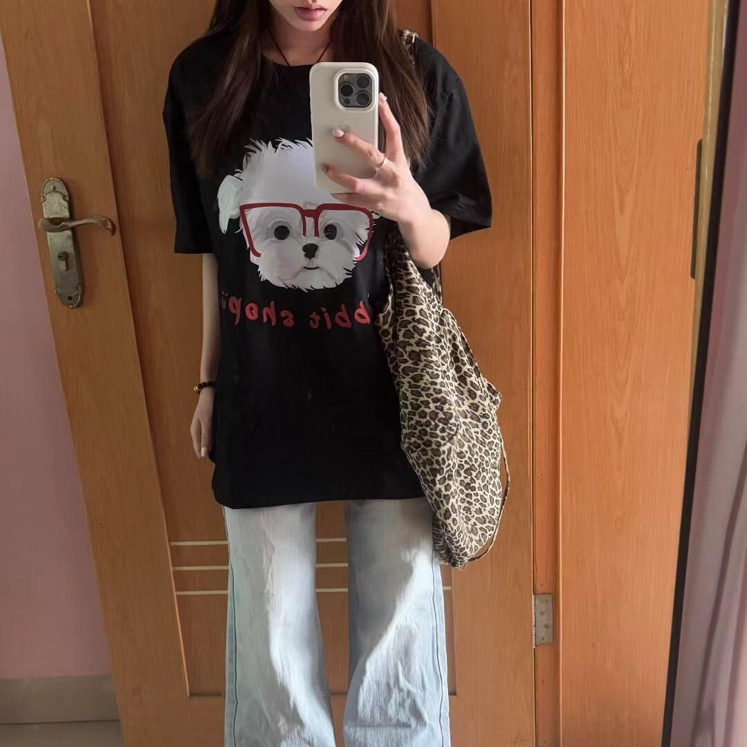 Comfortable pure cotton fabric back collar short-sleeved t-shirt for women and puppy printed top for women XXXL
Comfortable pure cotton fabric back collar short-sleeved t-shirt for women and puppy printed top for women XXXL