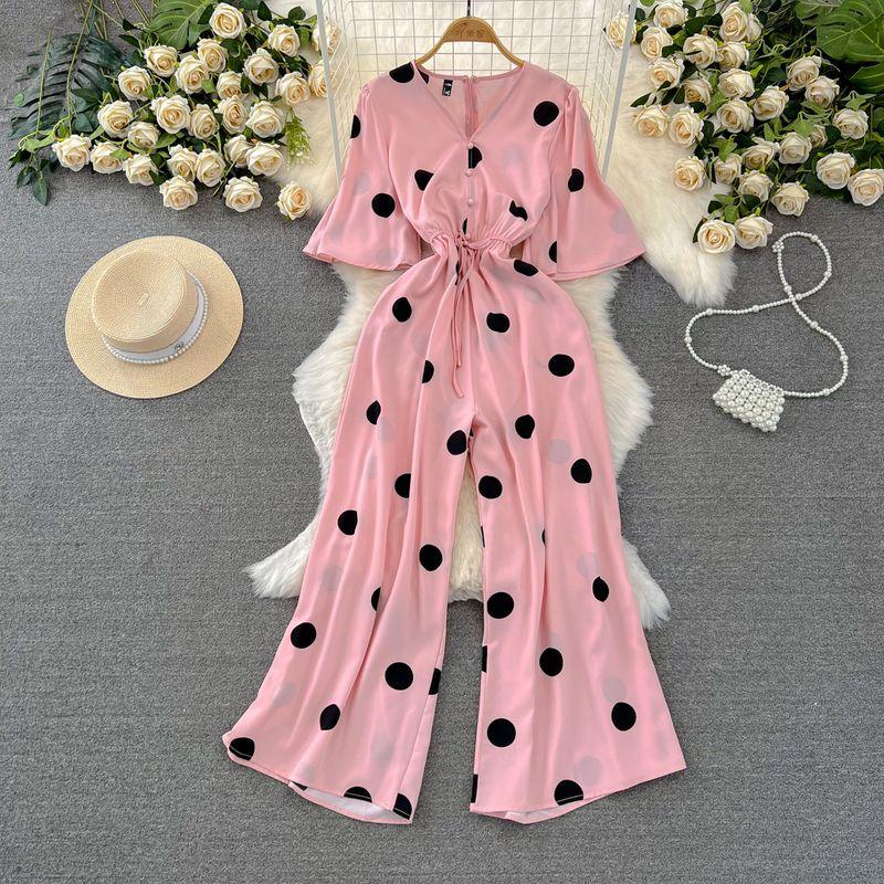 Horn V Neck High Waist Polka-Dot Straight-leg Loose Pants Short Sleeve Light pink One size
Horn V Neck High Waist Polka-Dot Straight-leg Loose Pants Short Sleeve Light pink One size