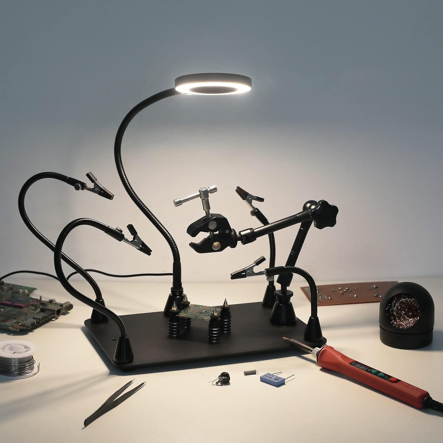 Magnetic Third Hand Tool with 3X LED Lamp, 360° Hot Air Gun Holder, Flexible Arms, Heavy Duty Base – Electronic Repair Kit United States
Magnetic Third Hand Tool with 3X LED Lamp, 360° Hot Air Gun Holder, Flexible Arms, Heavy Duty Base – Electronic Repair Kit United States