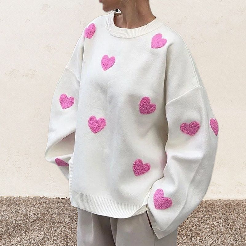 and Winter New Embroidered Heart Sweater for Women, Popular on Social Media, European and American Style Knitted Pullover, Cross-Border Amazon Ins White Background Pink Heart S
and Winter New Embroidered Heart Sweater for Women, Popular on Social Media, European and American Style Knitted Pullover, Cross-Border Amazon Ins White Background Pink Heart S