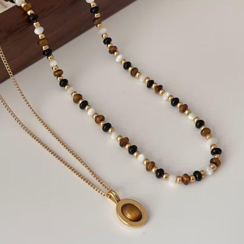 Tiger Eye & Black Agate Pendant Necklace with Mother-of-Pearl Beads - Women s Layered Colorful Clavicle Chain
Tiger Eye & Black Agate Pendant Necklace with Mother-of-Pearl Beads - Women s Layered Colorful Clavicle Chain