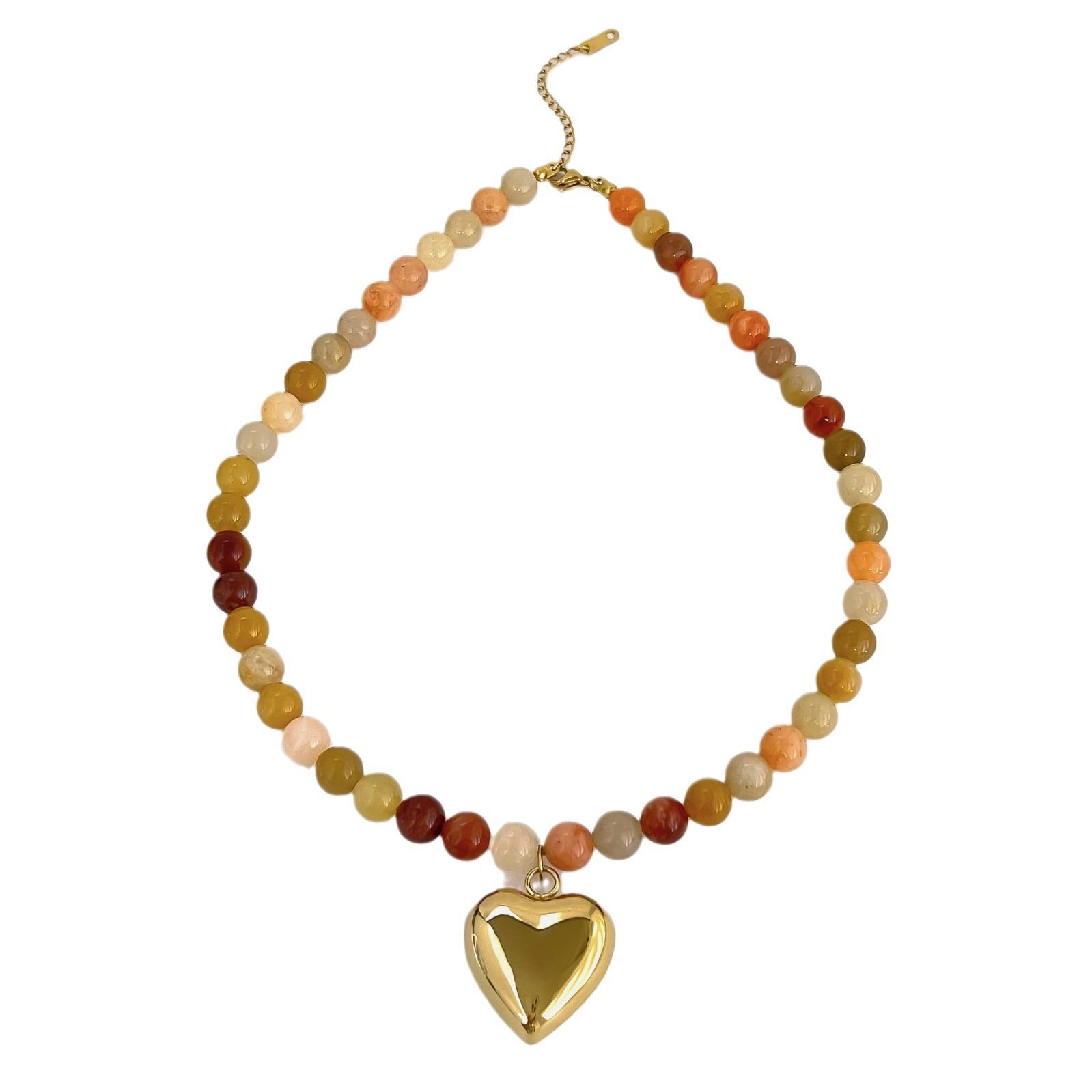 Богемное многоцветное ожерелье-цепочка с бусинами ручной работы с позолоченной подвеской в виде сердца для женщин