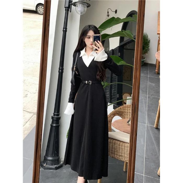 Spring and autumn new Spice Girl black long-sleeved fake two-piece dress women s waist and thin design medium and long skirt 2XL чорний
Spring and autumn new Spice Girl black long-sleeved fake two-piece dress women s waist and thin design medium and long skirt 2XL чорний