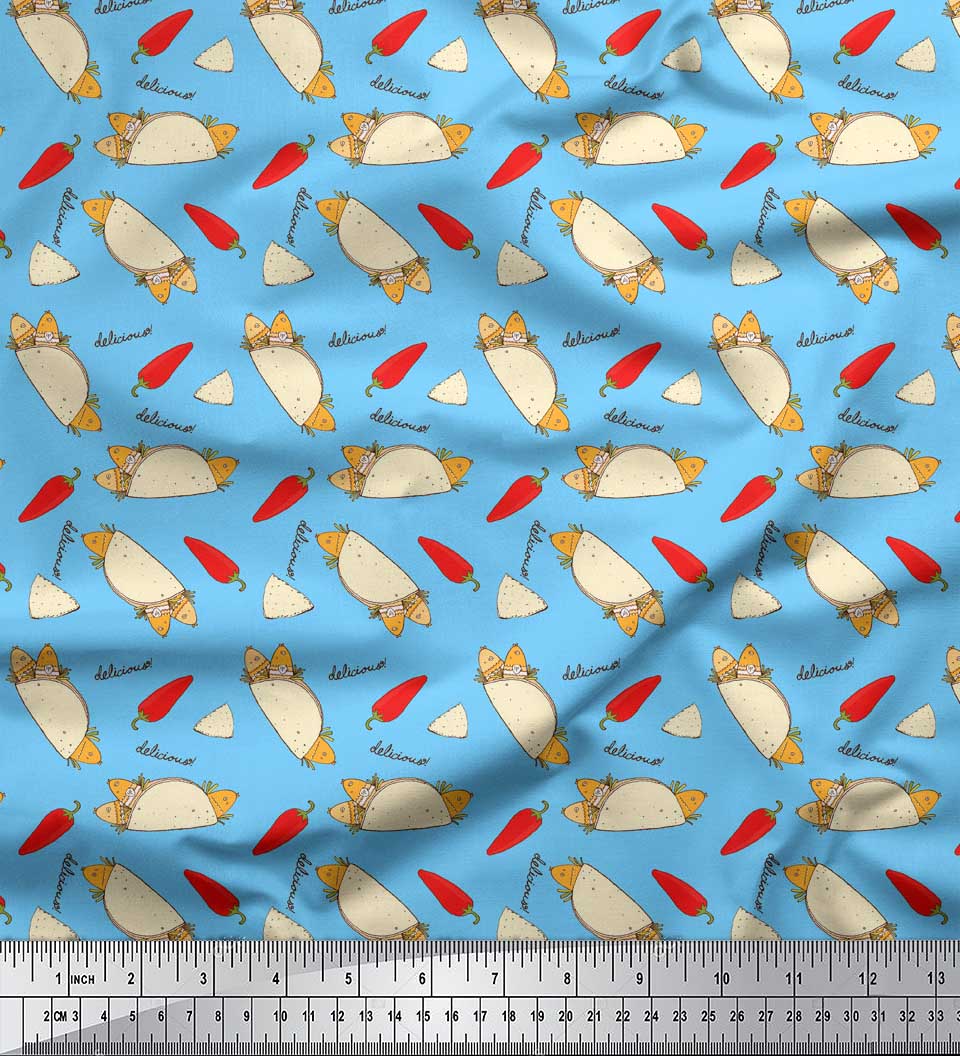 Тканина Soimoi Blue Japan Crepe Satin Тканина Red Chilli & Tacos Food Print на метр 42 дюйма 42 Inch Wide - Poly Crepe синій
Тканина Soimoi Blue Japan Crepe Satin Тканина Red Chilli & Tacos Food Print на метр 42 дюйма 42 Inch Wide - Poly Crepe синій