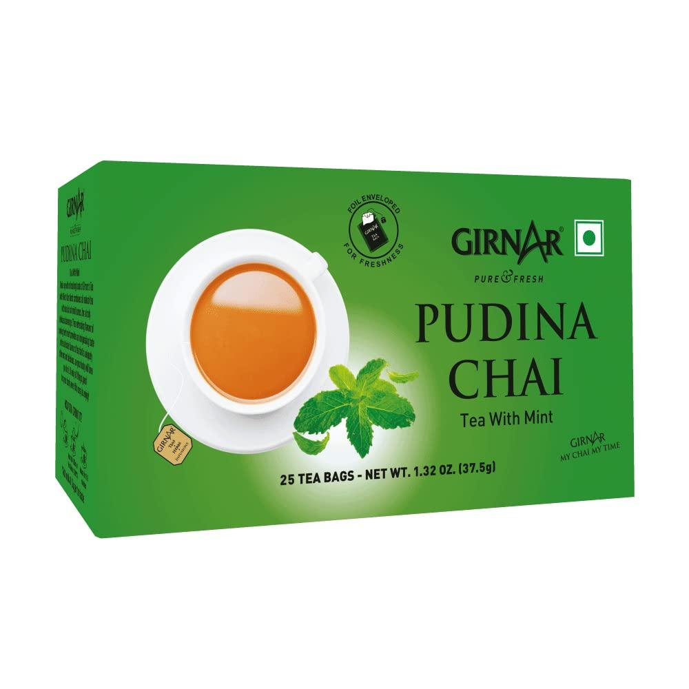 Girnar Pudina Chai Зелений чай в пакетиках 25 штук Упаковка 1 | Освіжаючий м ятний трав яний чай для зняття стресу
Girnar Pudina Chai Зелений чай в пакетиках 25 штук Упаковка 1 | Освіжаючий м ятний трав яний чай для зняття стресу