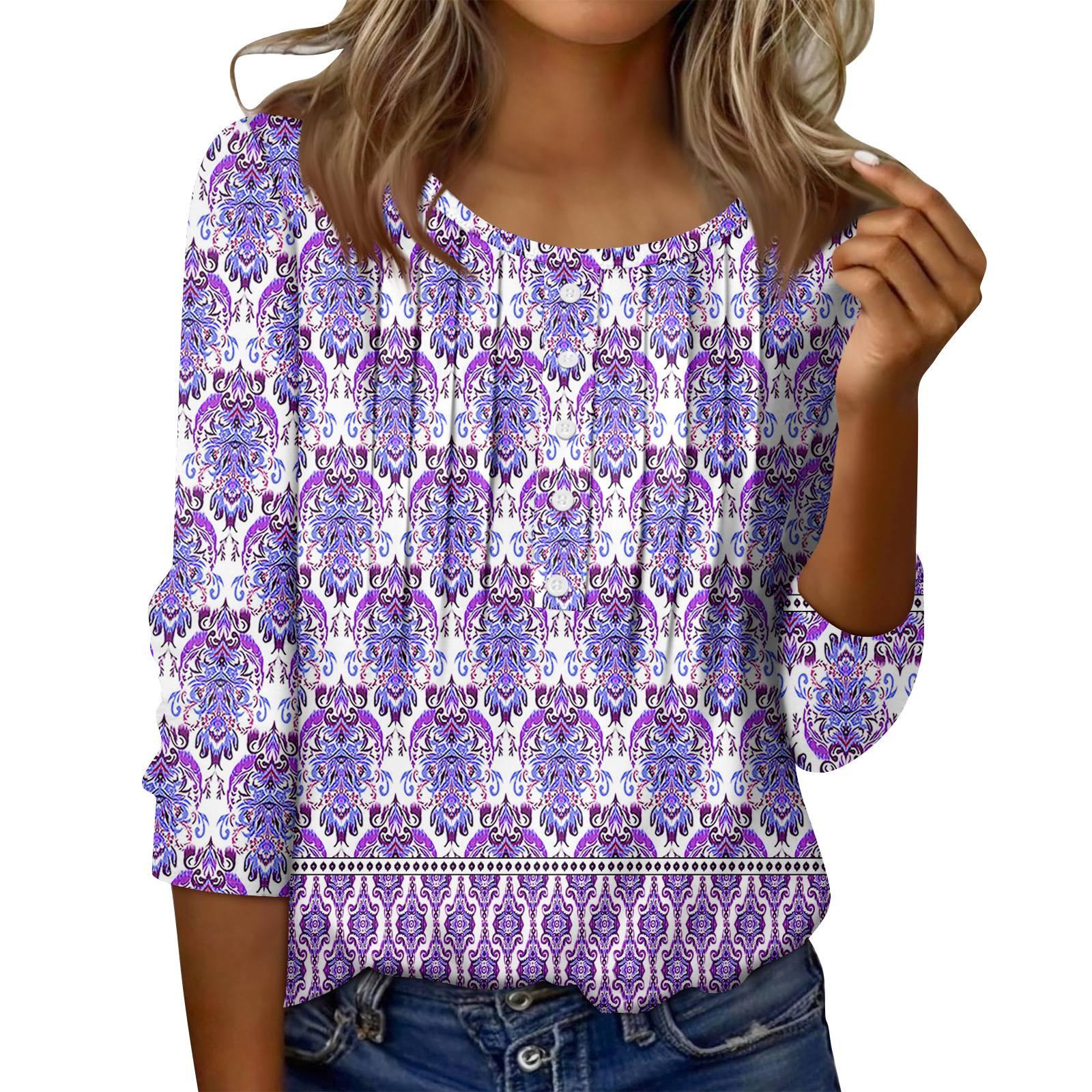 Женский топ с круглым вырезом, декоративными пуговицами и полосками, повседневная футболка однотонного цвета с рукавом 3/4 M фиолетовый
Женский топ с круглым вырезом, декоративными пуговицами и полосками, повседневная футболка однотонного цвета с рукавом 3/4 M фиолетовый