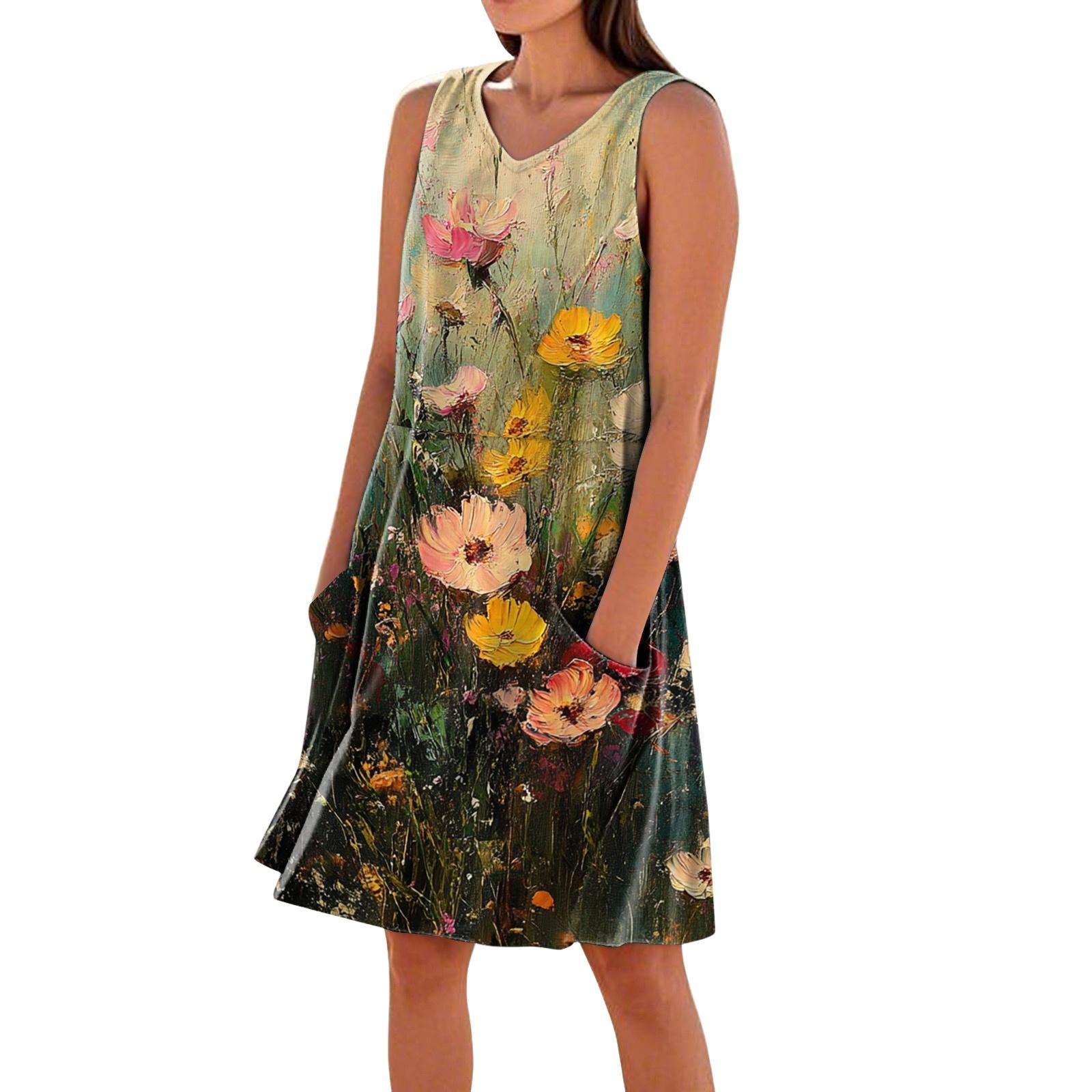 Women Sleeveless V Neck Casual Dress with Pockets Floral Print Loose Fit Lightweight Summer Sundress L
Women Sleeveless V Neck Casual Dress with Pockets Floral Print Loose Fit Lightweight Summer Sundress L