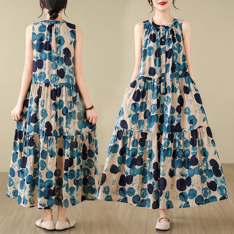 Real summer new literary and retro loose printing cotton and linen stand-up collar sleeveless dress women s long dress L
Real summer new literary and retro loose printing cotton and linen stand-up collar sleeveless dress women s long dress L