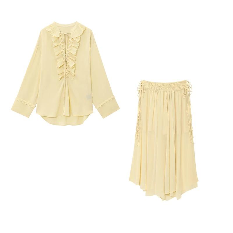 Желтый V-образный вырез с длинными рукавами, рубашка с завышенной талией, длинная юбка, женский костюм, комплект, весна 2025, новинка L жёлтый
Желтый V-образный вырез с длинными рукавами, рубашка с завышенной талией, длинная юбка, женский костюм, комплект, весна 2025, новинка L жёлтый