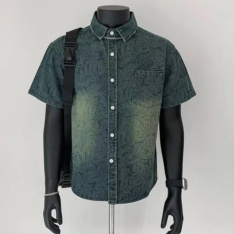 Men s Vintage Washed Denim Short Sleeve Shirt Gradient Green Floral Print Casual Button-Down Top L синій
Men s Vintage Washed Denim Short Sleeve Shirt Gradient Green Floral Print Casual Button-Down Top L синій