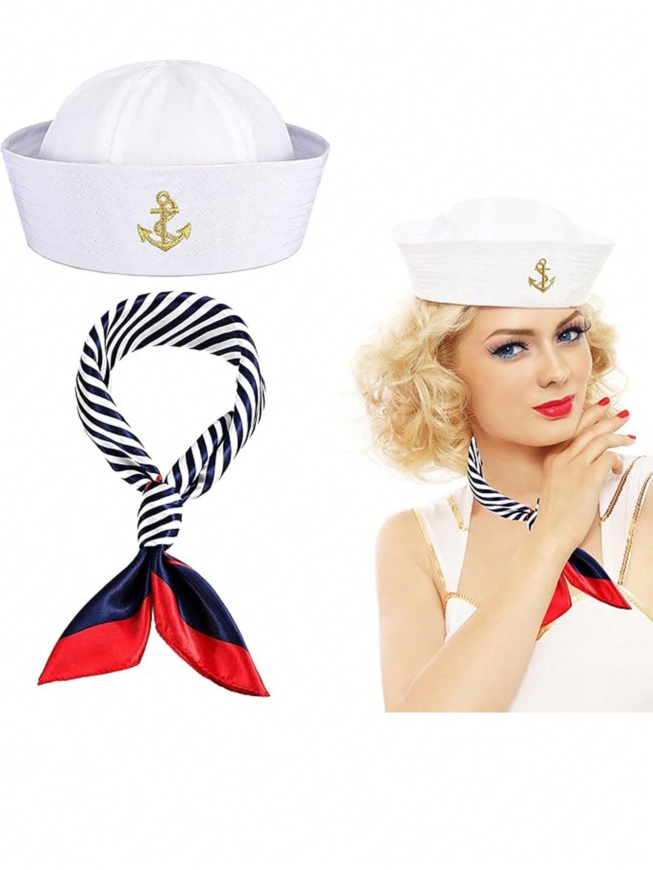 2pcs Yacht Captain Hats,Sailor Hats,Scarves,sailor Hats,Ship Uniforms,Male and Female Captain Dress Up Party Halloween Costume One Size
2pcs Yacht Captain Hats,Sailor Hats,Scarves,sailor Hats,Ship Uniforms,Male and Female Captain Dress Up Party Halloween Costume One Size