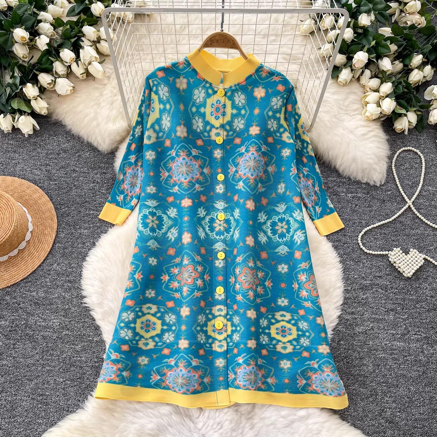 Pleated Large Size Summer Dress Elegant Stand Collar Print Loose Large Size Fat Thin Single-breasted Cardigan Dresses 2026 One Size
Pleated Large Size Summer Dress Elegant Stand Collar Print Loose Large Size Fat Thin Single-breasted Cardigan Dresses 2026 One Size