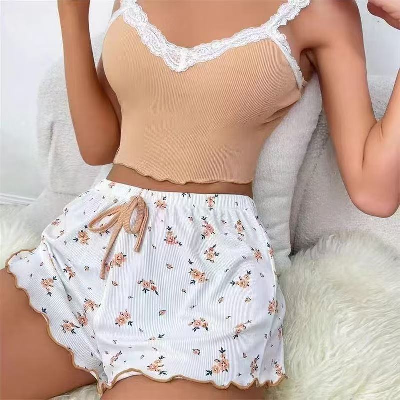 Summer new sexy lace suspender vest pajamas women wear slim fit two-piece loungewear XXL
Summer new sexy lace suspender vest pajamas women wear slim fit two-piece loungewear XXL