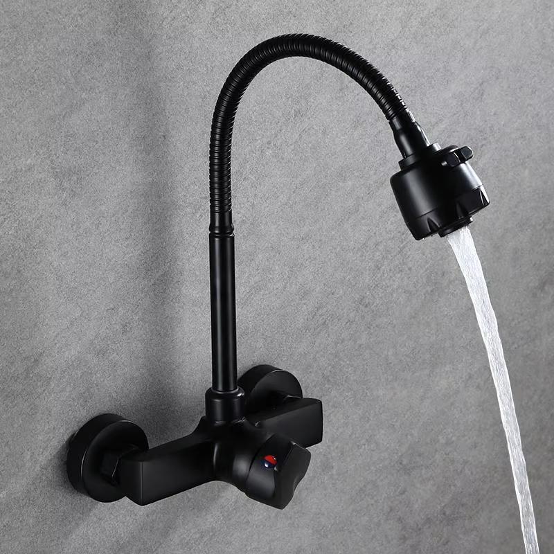 Chrome/black wall-mounted swivel, two-way spout, water stream sprayer, hot and cold water flexible hose kitchen mixer tap
Chrome/black wall-mounted swivel, two-way spout, water stream sprayer, hot and cold water flexible hose kitchen mixer tap