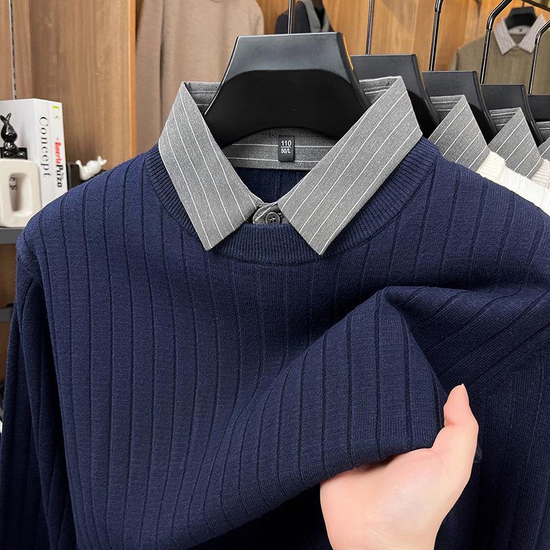 Men s Faux Two-Piece Autumn/Winter Knit Sweater with Shirt Collar - Casual Base Layer for Middle-Aged Dads 2XL синій
Men s Faux Two-Piece Autumn/Winter Knit Sweater with Shirt Collar - Casual Base Layer for Middle-Aged Dads 2XL синій