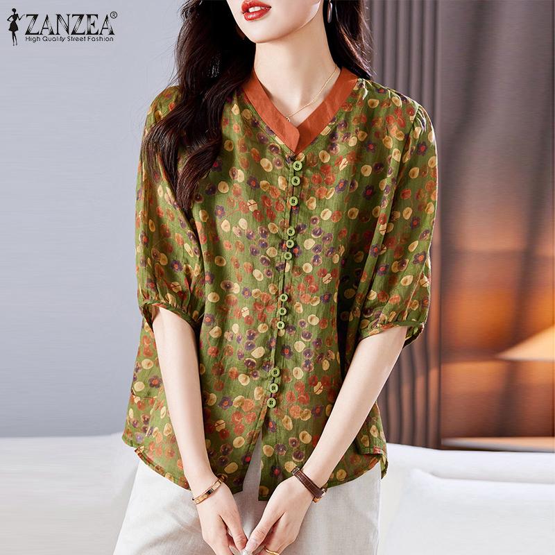 ZANZEA Женская летняя повседневная блузка с коротким рукавом и воротником-стойкой с принтом
ZANZEA Женская летняя повседневная блузка с коротким рукавом и воротником-стойкой с принтом