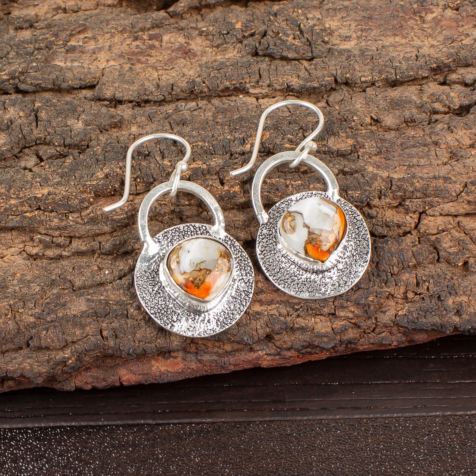 Orange Copper Turquoise Gemstone 925 Sterling Silver Jewelry Hook Earrings 1.30 EE-63-35
Orange Copper Turquoise Gemstone 925 Sterling Silver Jewelry Hook Earrings 1.30 EE-63-35