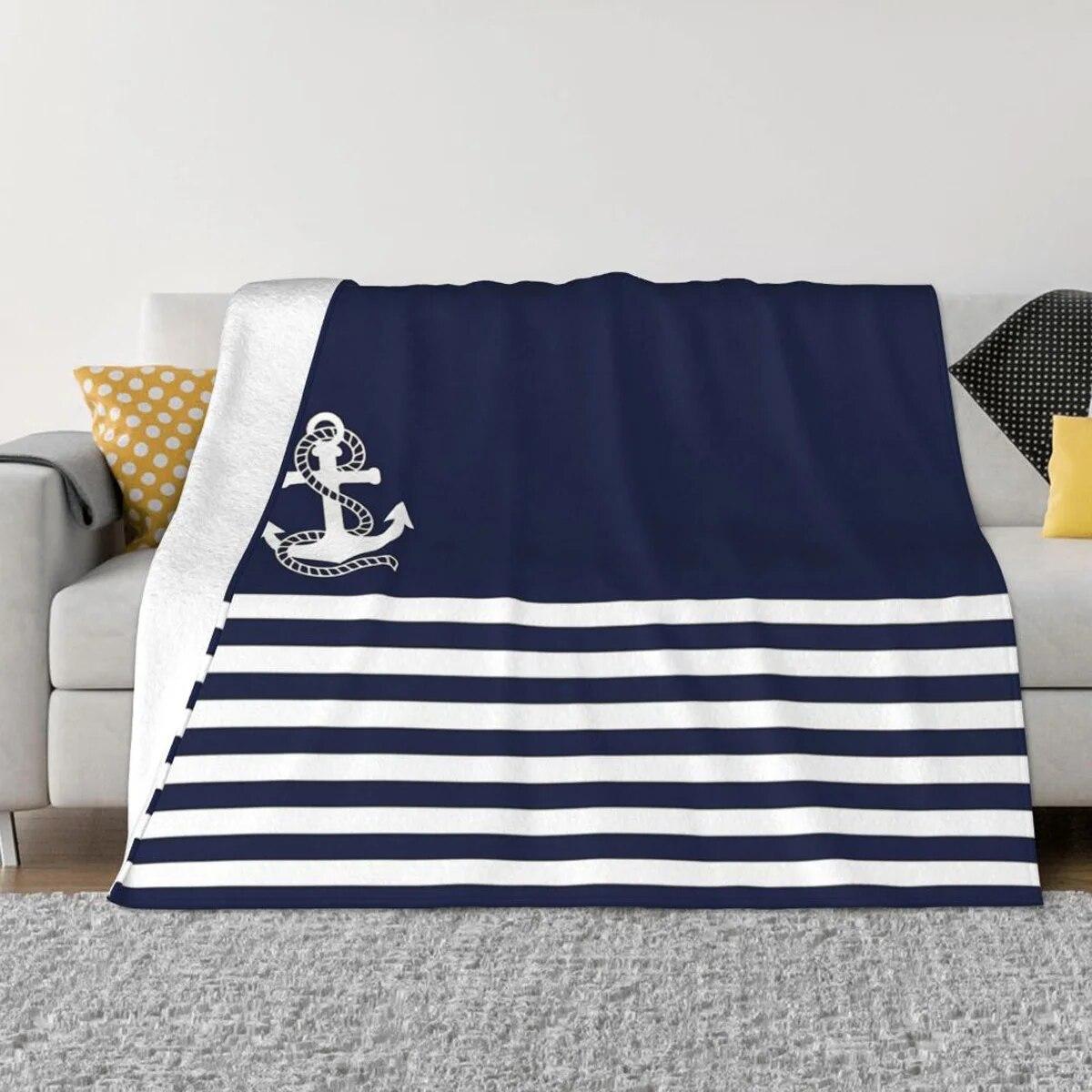 Nautical Navy Blue Stripes And White Anchor Blankets Fleece Multi-function Soft Throw Blanket for Home Bedroom Bedspread
Nautical Navy Blue Stripes And White Anchor Blankets Fleece Multi-function Soft Throw Blanket for Home Bedroom Bedspread