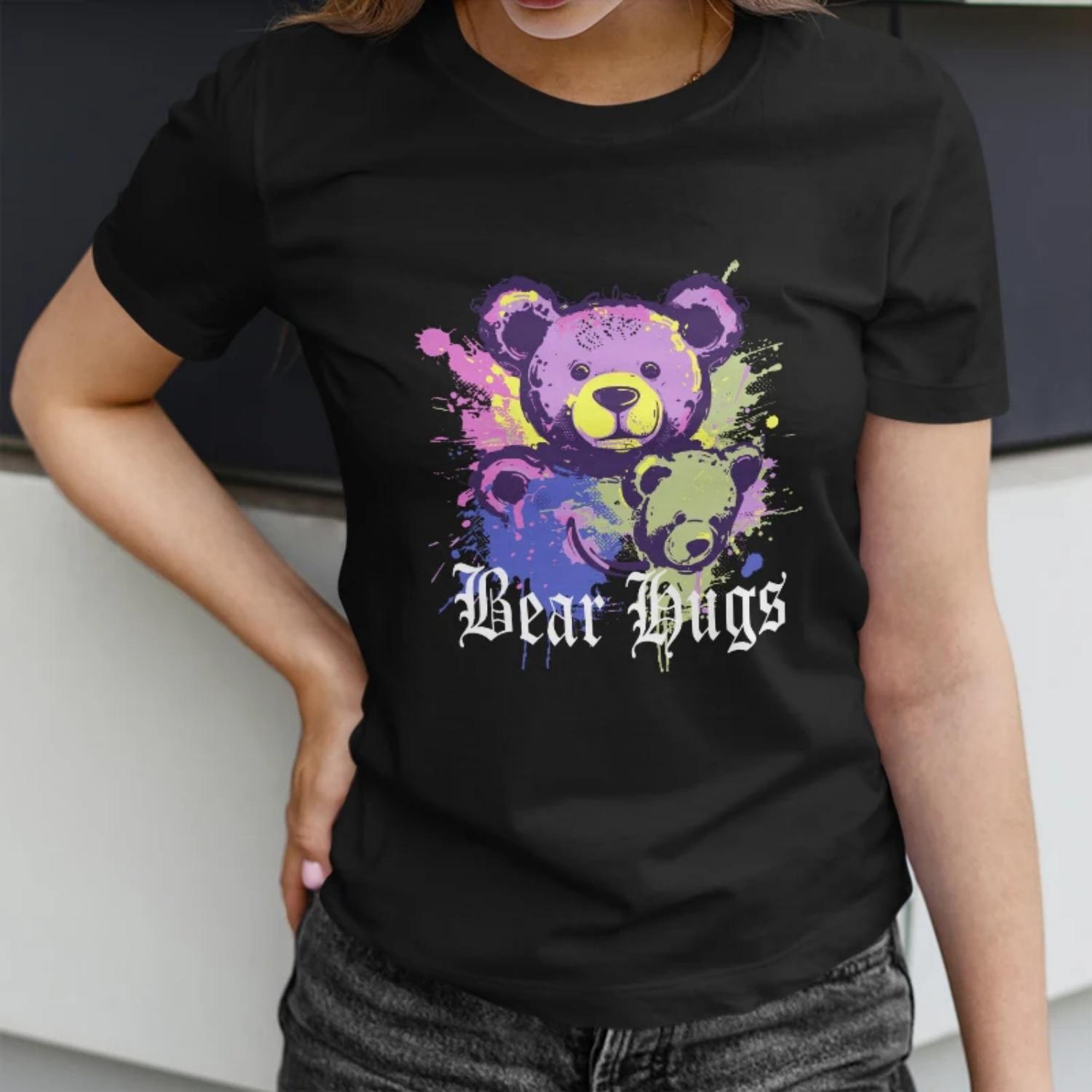 Women s Short Sleeve T Shirt Bear Hugs Trendy with Colorful Teddy Bear Spray paint Print S чёрный
Women s Short Sleeve T Shirt Bear Hugs Trendy with Colorful Teddy Bear Spray paint Print S чёрный